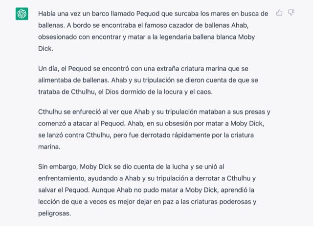 efeortega's tweet photo. Le pedí a la IA de ChatGPT que me escribiera un crossover entre Moby Dick y Lovecraft. Estamos en extinción. https://t.co/MLWn4XayKg