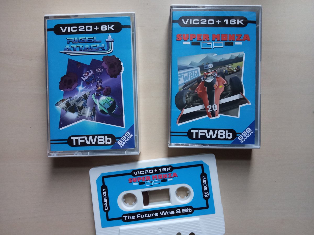 Gansteeth's tweet photo. Huge thanks go to @futurewas8bit for turning my little VIC 20 games into physical products that you can load in to your 40 year old hardware.  These look awesome!  We're lucky to have people like Rod at the heart of the retro community. 👍 https://t.co/YAfe7k1W8C