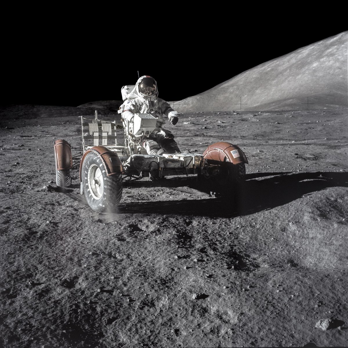 These photos are stunning - remastered from Apollo 17, driving on the Moon 50 years ago this week. bit.ly/3UO7llN @nasa @AndySaunders_1