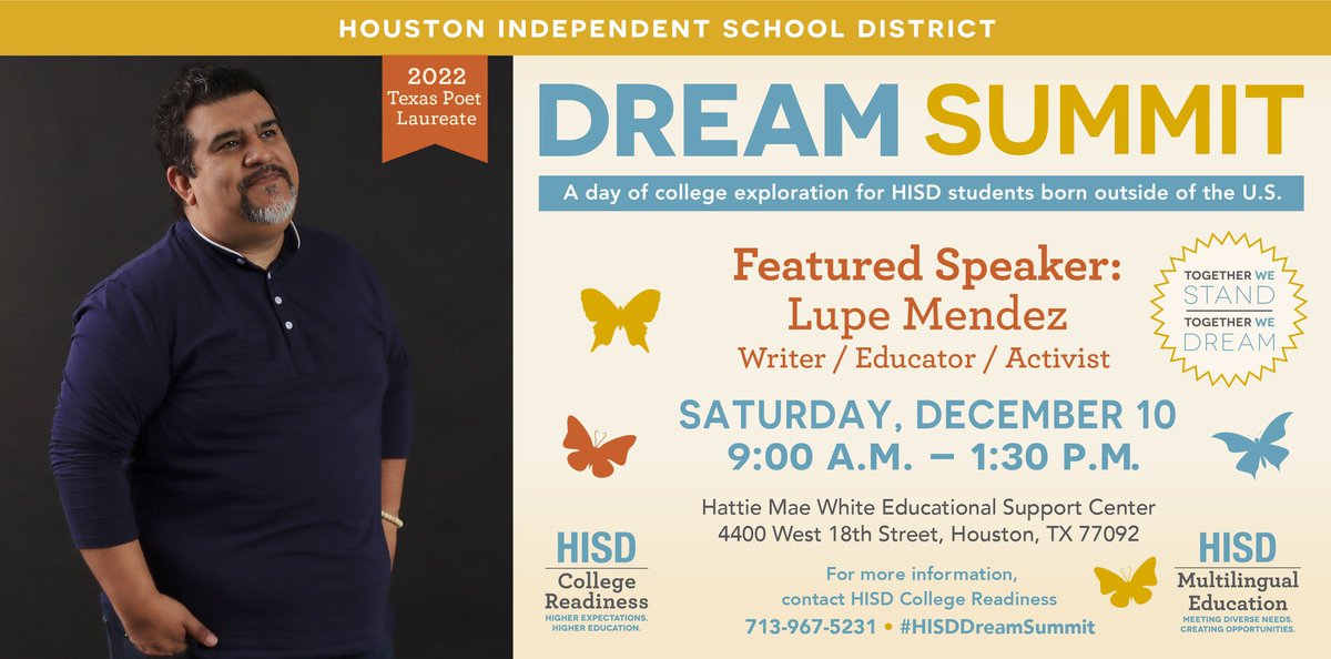 thepoetmendez's tweet photo. I don’t know how you are spending your morning, but I get to spend mine with #Dreamers. Today I’m at the #HISDDreamSummit providing poetry and a writing workshop for our students. #Unidos! https://t.co/o71wqtb6ya