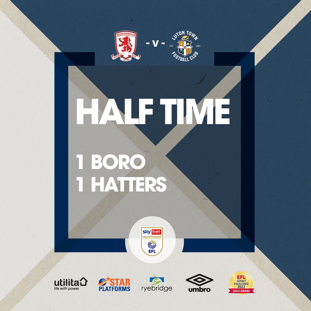LutonTown's tweet photo. Level at the break. โธ๏ธ
#MIDLUT | #COYH https://t.co/2GoZUhm0fR