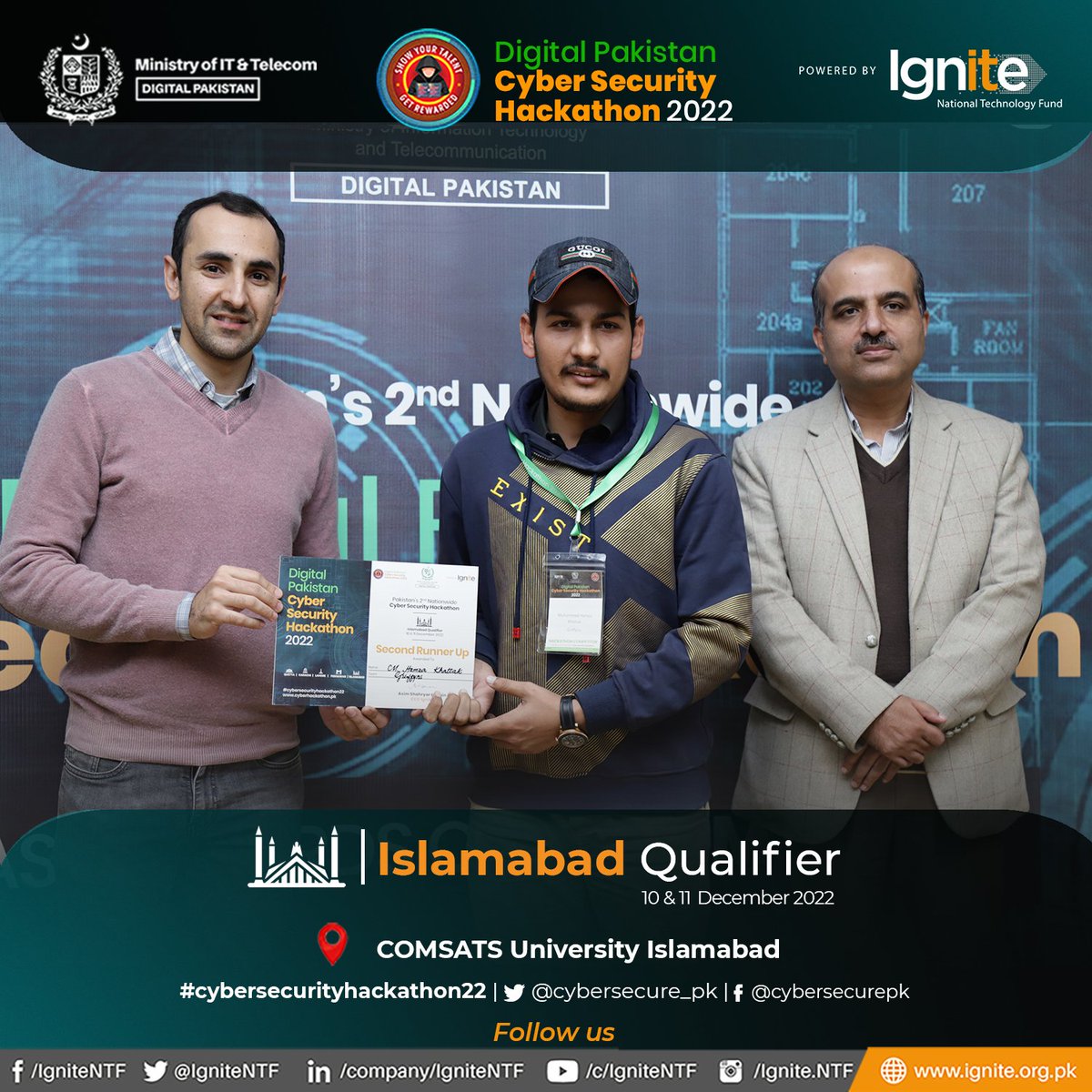 cybersecure_pk's tweet photo. Team Griffyns - 2nd Runner Up of Day 1 #Islamabad qualifier of Digital Pakistan Cybersecurity Hackathon 2022 organized by @IgniteNTF - @MoitOfficial at @CIITIslamabad
#MoITT #Ignite #cybersecurityhackathon22 #CSH2022 #IgniteCSH2022 https://t.co/1ocs6r4Y5y