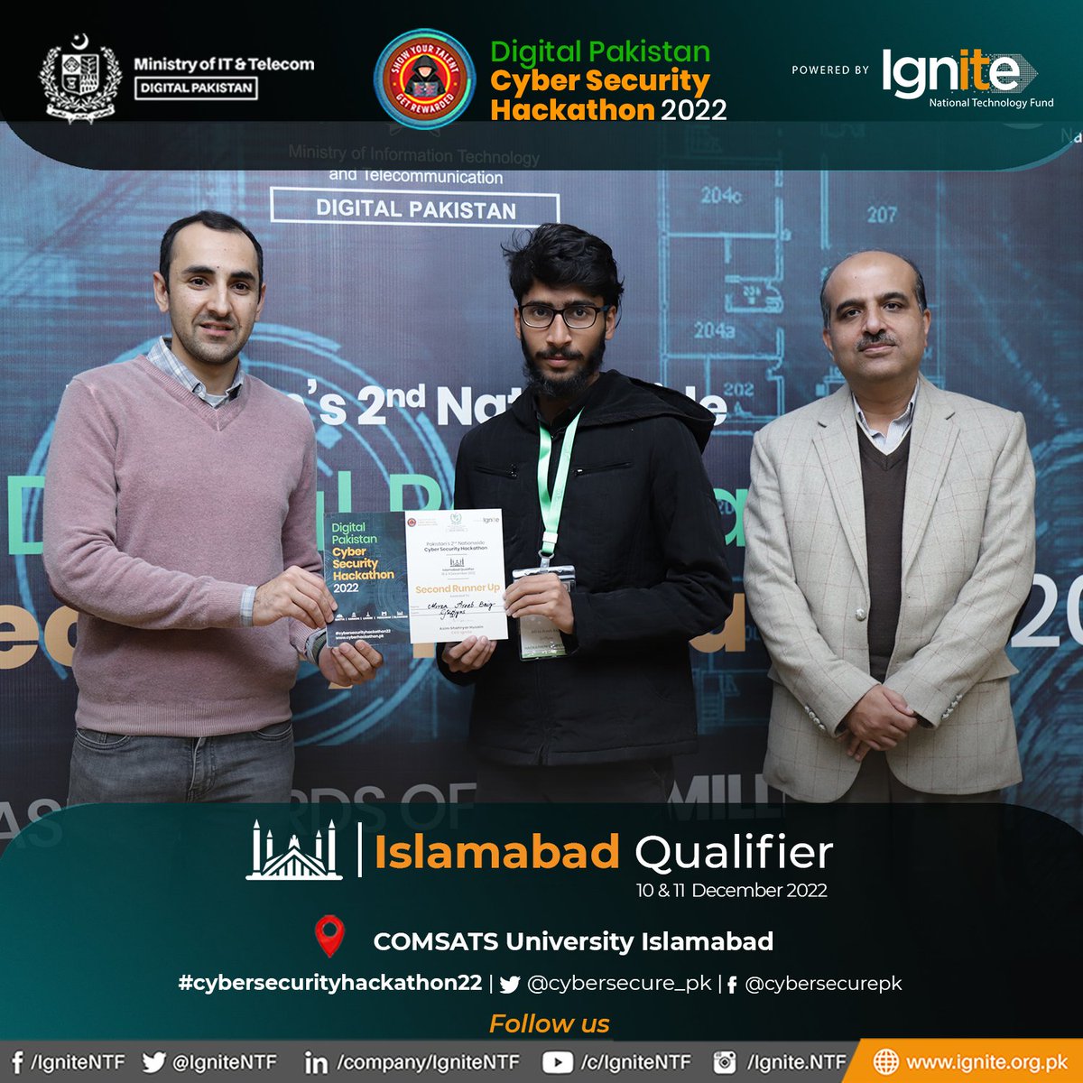 cybersecure_pk's tweet photo. Team Griffyns - 2nd Runner Up of Day 1 #Islamabad qualifier of Digital Pakistan Cybersecurity Hackathon 2022 organized by @IgniteNTF - @MoitOfficial at @CIITIslamabad
#MoITT #Ignite #cybersecurityhackathon22 #CSH2022 #IgniteCSH2022 https://t.co/1ocs6r4Y5y