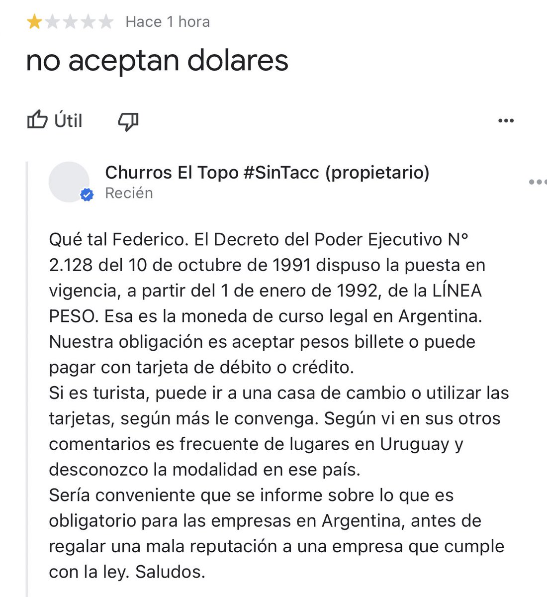 churreriaeltopo's tweet photo. No aceptan dólares. https://t.co/OssFhKUSDK