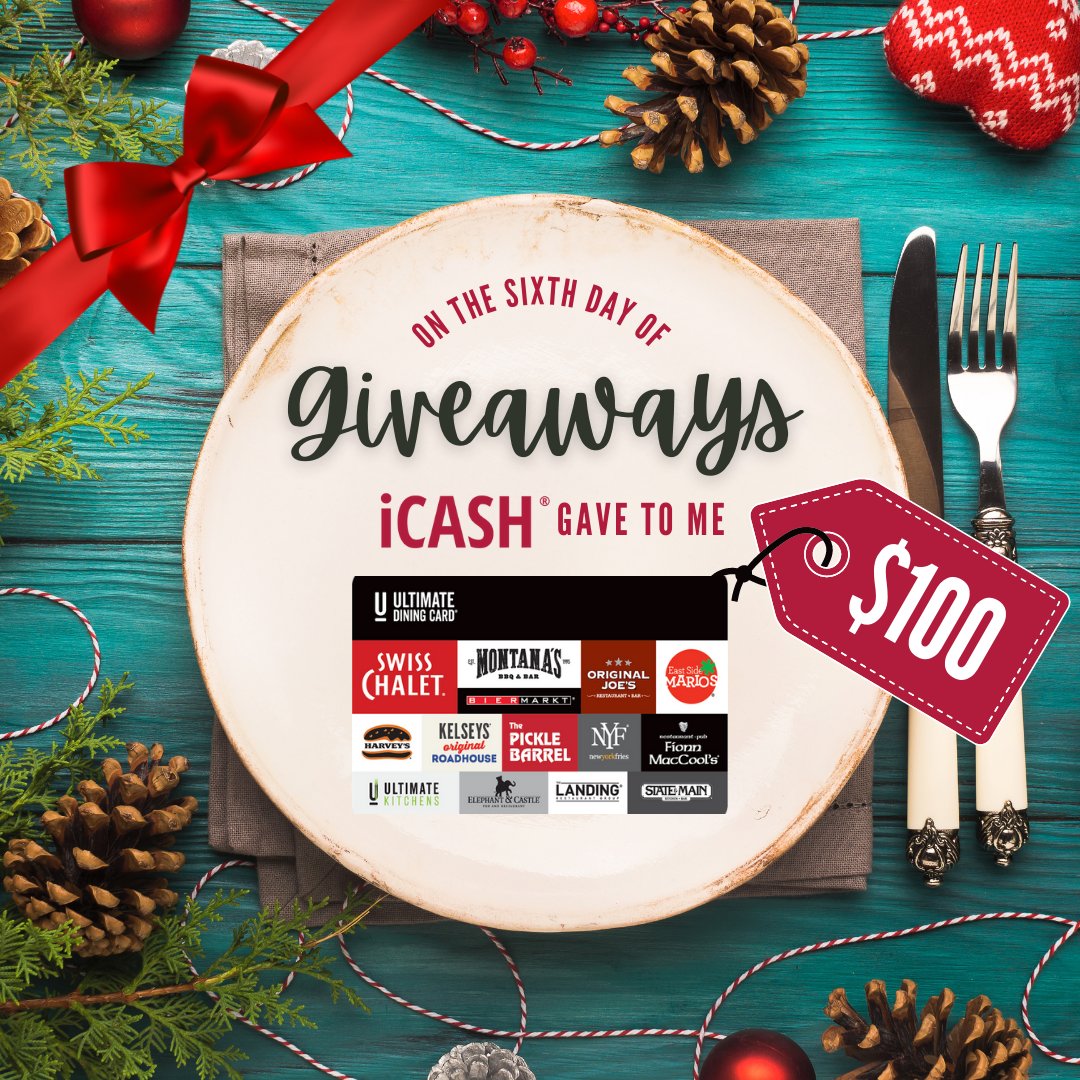 🎄🐣🥚 iCASH 12 DAYS OF HOLIDAY GIVEAWAYS 🎄🐣🥚
Day #6 win a $100 Ultimate Dining e-gift card! 🍽️
To enter: go to: bit.ly/3igLRk0
#12daysofgiveaways #giveawayalert #entertowin #contestalert #christmascontest #winprizes #holidaygiveaways #holidayprizes #canadiangiveaway