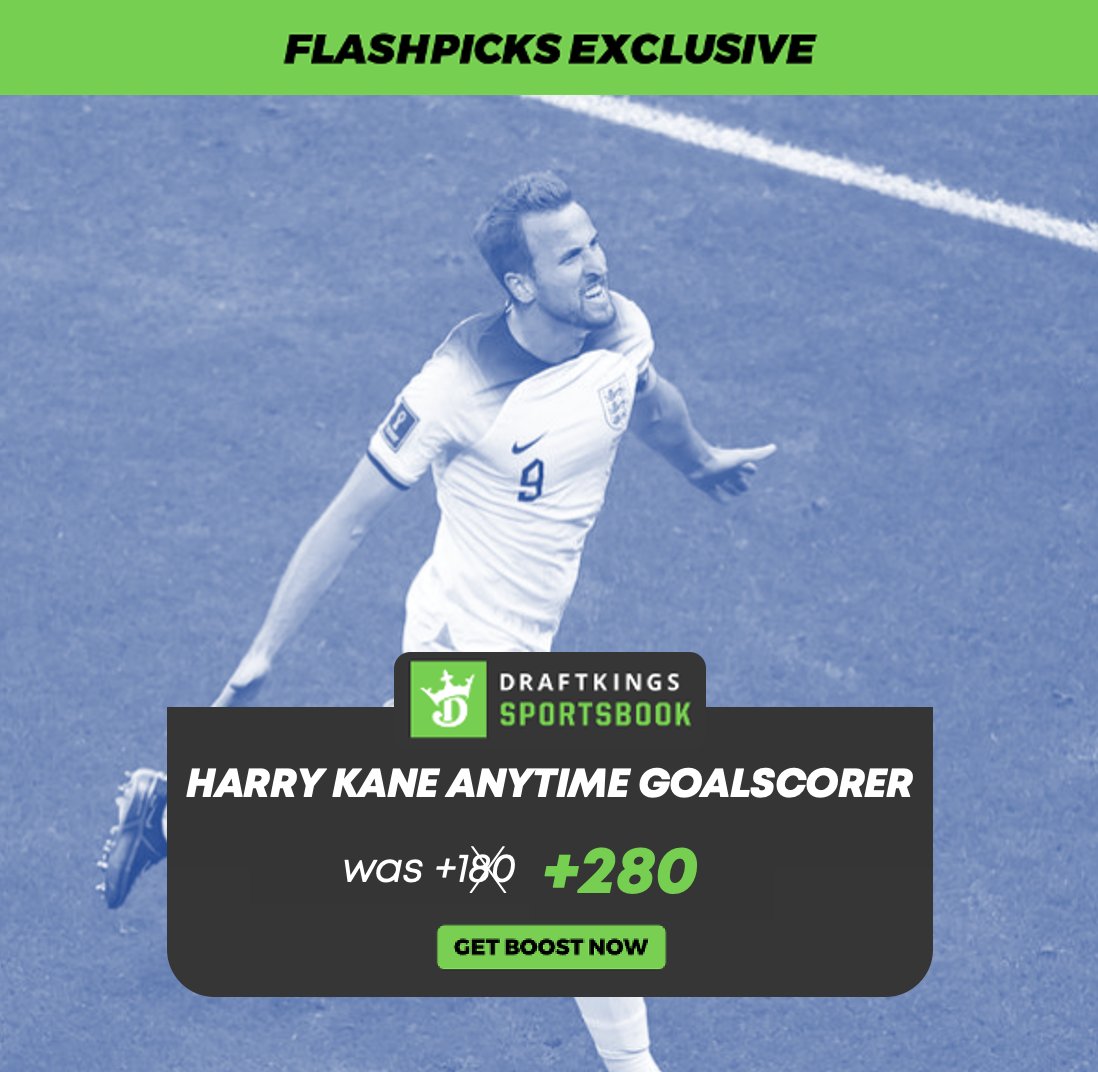 flashpicks's tweet image. ⚡️ FLASHPICKS x DRAFTKINGS WORLD CUP BOOST ⚡️

Our EXCLUSIVE +100 anytime goalscorer boost with @DKSportsbook is live for Saturday!

Harry Kane to score @ +280 (boosted from +180)

Next best odds are only +210 👀

Bet HERE ➡️ flashpicks.bet/WorldCupBoost

#gamblingtwitter