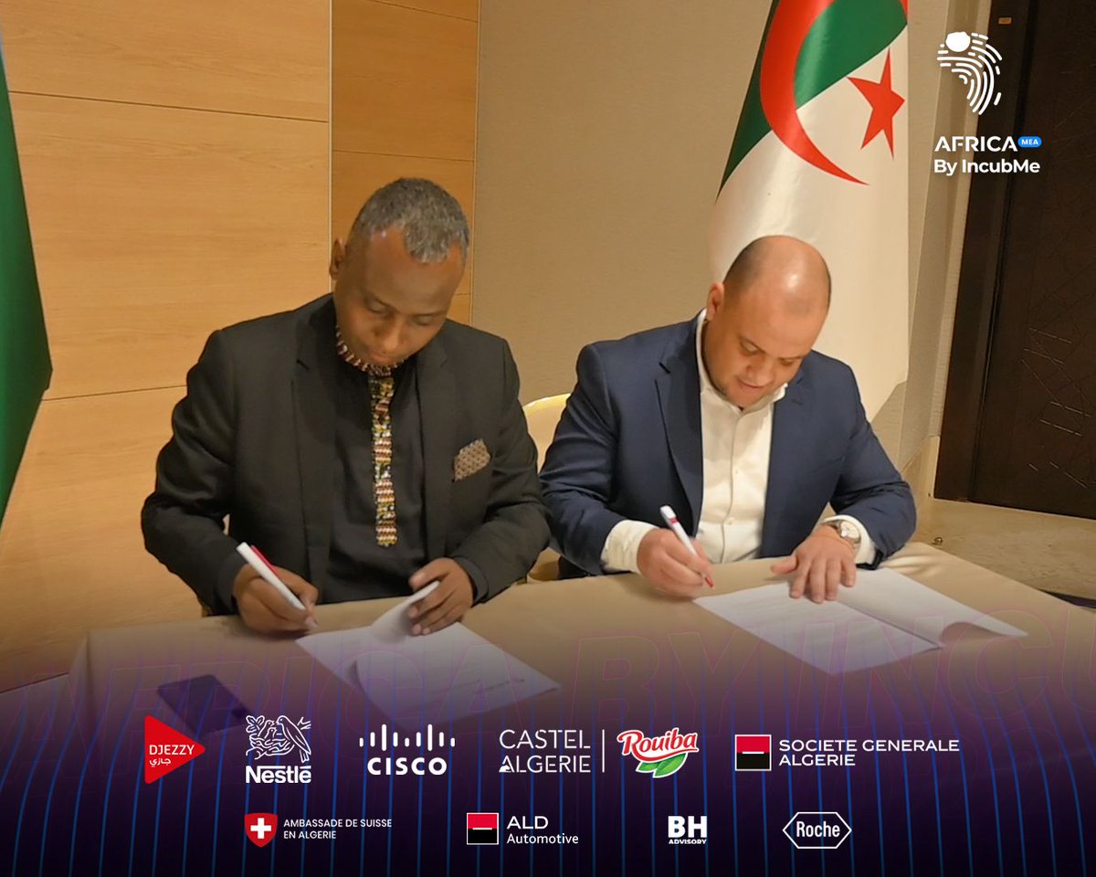 DjiboutiTechHub's tweet photo. [🇩🇯🫱🏼‍🫲🏿🇩🇿] 𝐏𝐚𝐫𝐭𝐞𝐧𝐚𝐫𝐢𝐚𝐭 𝗲𝗻𝘁𝗿𝗲 𝗖𝗧𝗜𝗗 𝗲𝘁 𝗜𝗡𝗖𝗨𝗕𝗘 𝗠𝗘 

Dans le cadre d'@AfricanStartupC une convention de partenariat a été signée entre le CTID et INCUB ME 

#Africa #Algeria #Djibouti #IncubeMe #CTID #Startups #AfricabyIncubMe #EcosystemeBuilders https://t.co/WmKaIaeQMF