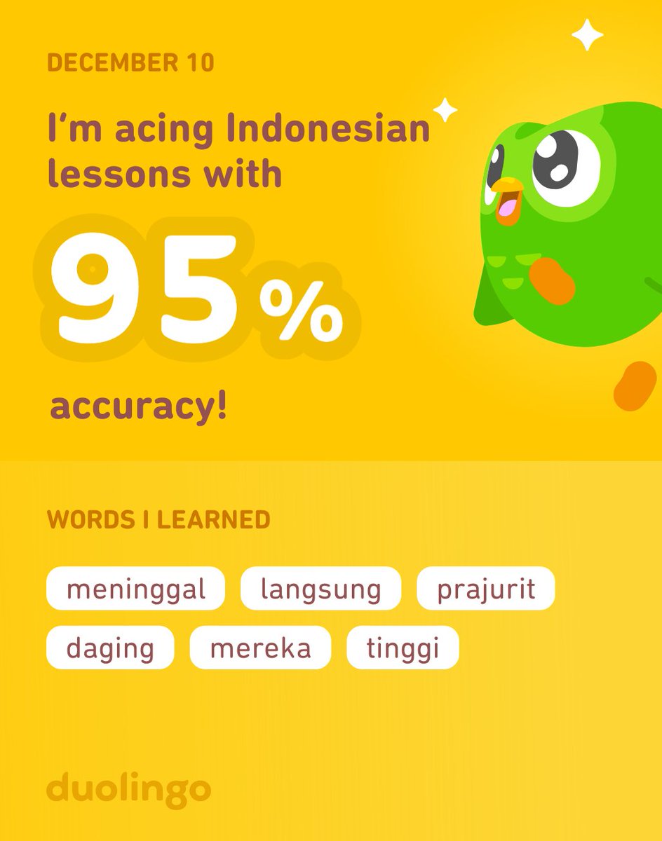 twcnomad's tweet photo. I’m learning Indonesian on Duolingo! It’s free, fun, and effective. https://t.co/okgIZGh4Nn
