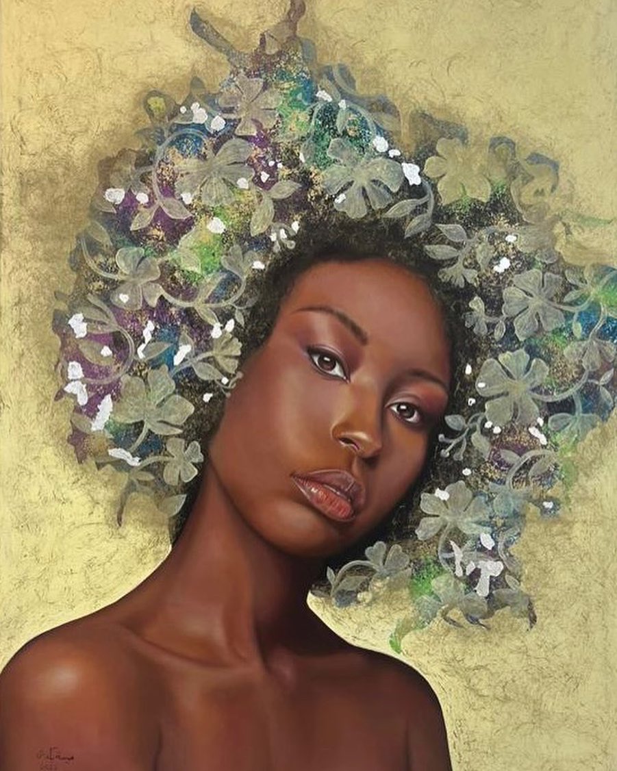 لوحتي بعنوان الجمال الإفريقي .التقنية زيتي وأكرليك على كانفاس المقاس ٩٠/١٢٠