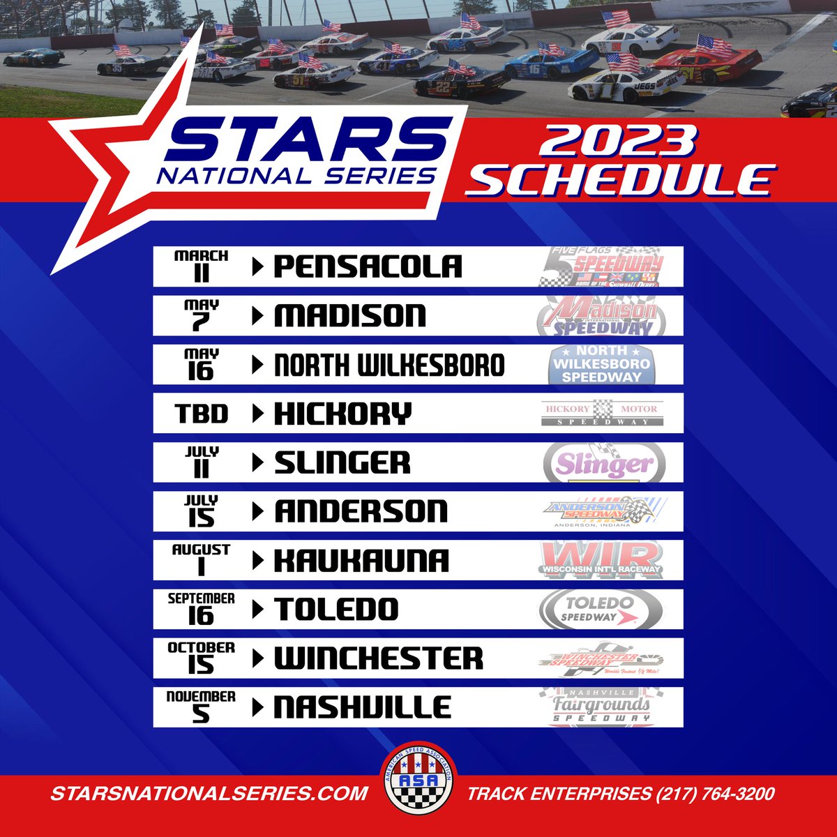 The 2023 schedule for the ASA STARS National Series is announced.