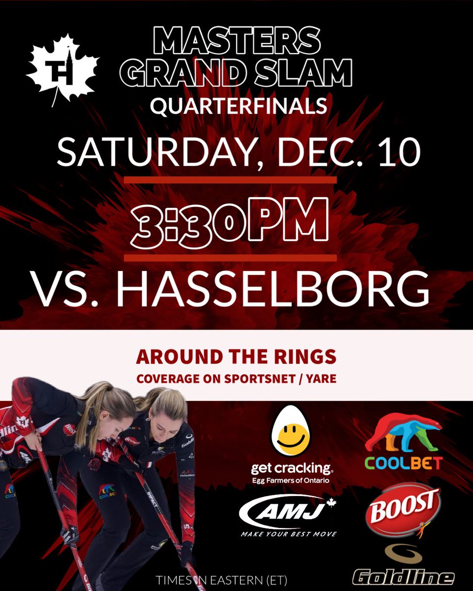 Playoff matchup is set!

🆚 Team Hasselborg
📍 Oakville, ON 🍁
🕞 3:30PM ET 🇨🇦 

AROUND THE RINGS COVERAGE 
📺 <a href="/Sportsnet/">Sportsnet</a> 🇨🇦 
📺 <a href="/yaresports/">YAREtv</a> 🌎 
💻 <a href="/grandslamcurl/">Grand Slam of Curling</a> 🥌