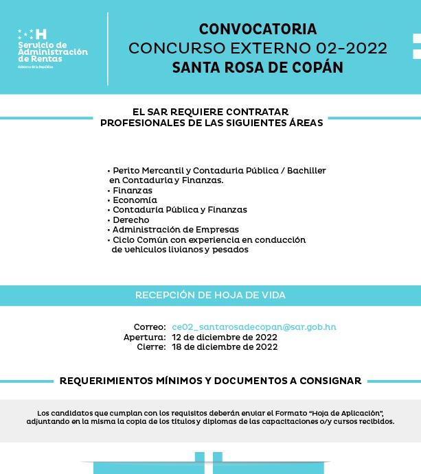 Convocatoria para Santa Rosa de Copán. 