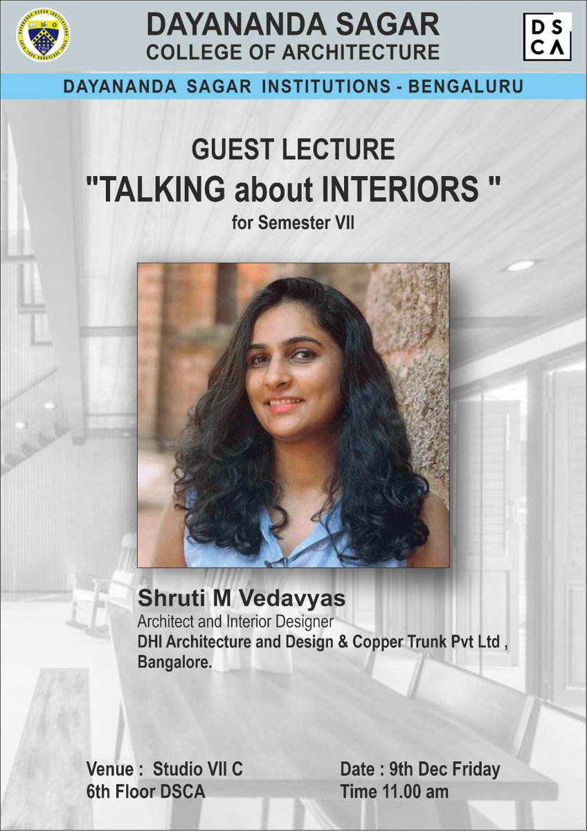 DSCA81051717's tweet photo. Dayananda Sagar College Of Architecture (DSCA), Bengaluru presents:
#InTheProcessOfLearning
#GuestLecture_7thSem
#DayanandaSagarCollegeOfArchitecture
#DSCA_InteriorDesign_Scopes_Prospects https://t.co/9Imzronuv5
