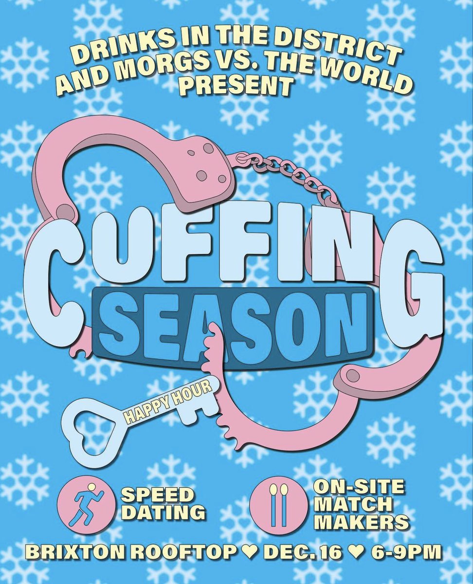 Don’t spend this holiday season alone. Come on out to DrinksInTheDistrict’s Cuffing Season HH!
Dec 16th. Tickets info:
eventbrite.ca/e/cuffing-seas…
