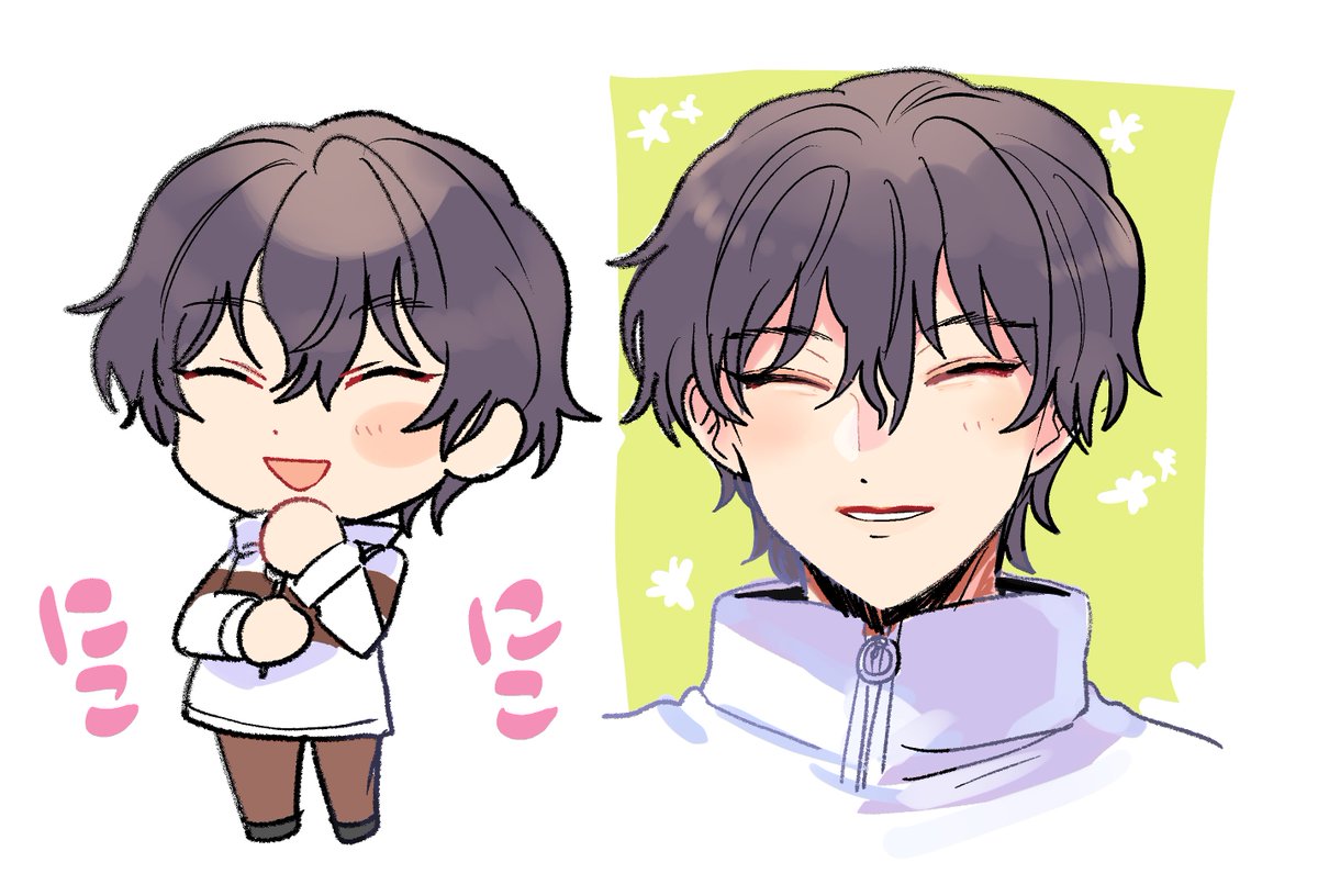 1boy closed eyes chibi male focus smile open mouth multiple views  illustration images