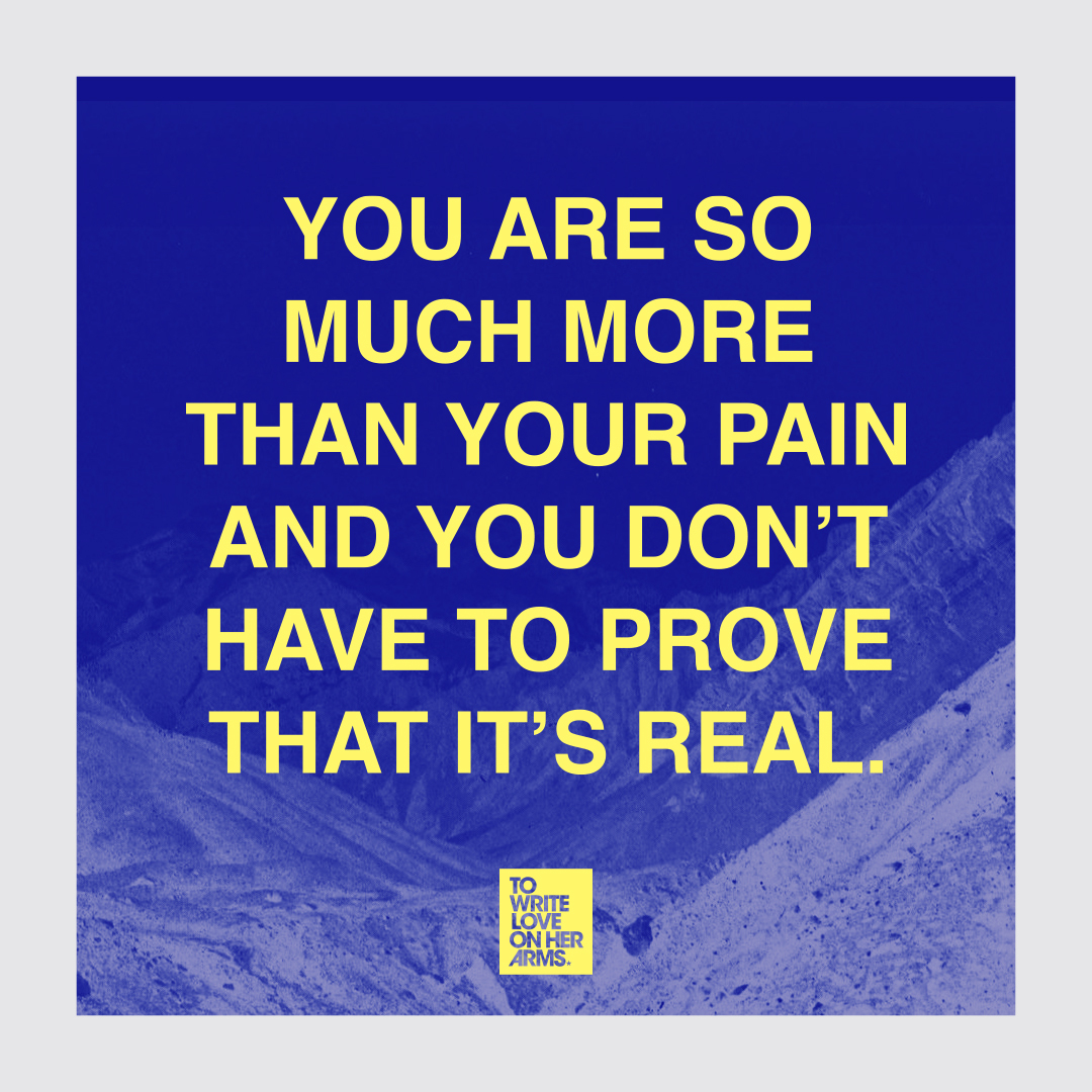 TWLOHA's tweet photo. “I want someone to see my scars and tell me, ‘What you did to yourself looks like it hurt like hell.’ ... You are so much more than your pain and you don’t have to prove that it’s real.” https://t.co/H3cNkF7kYR https://t.co/MGrNHjOnO1