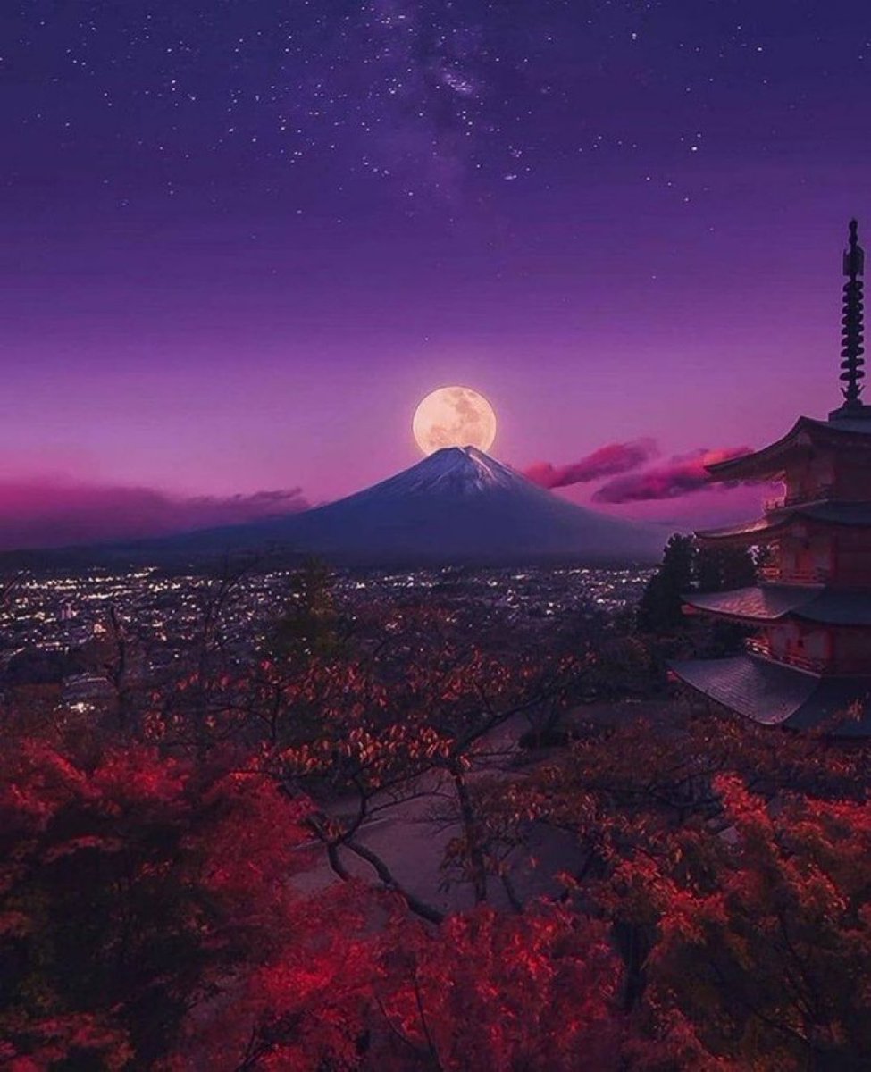 Full moon over Mount fuji, Japan