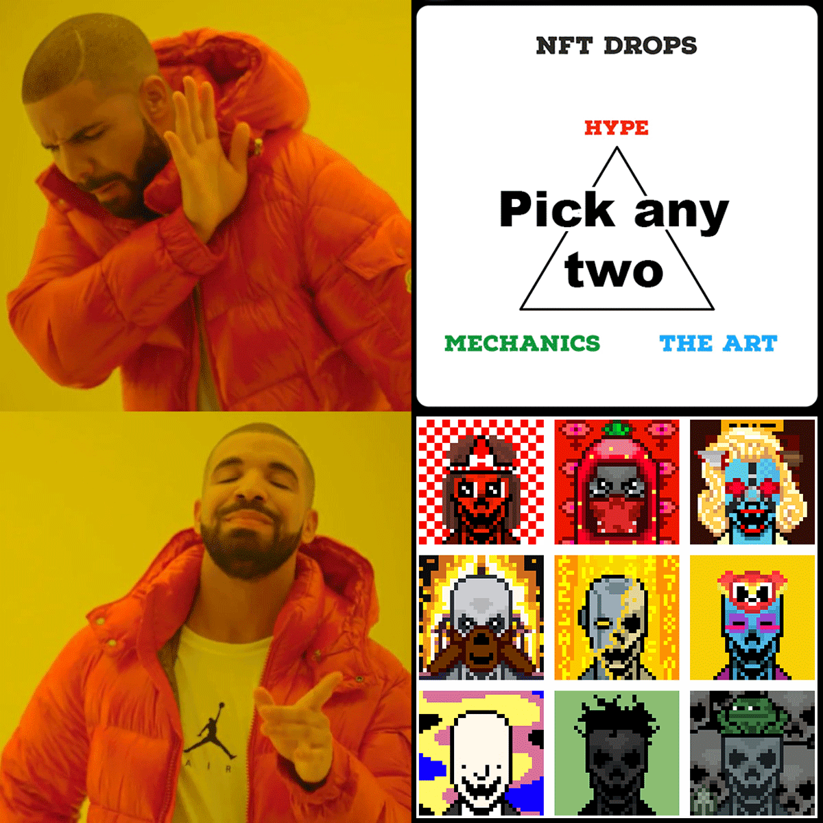0xmonno's tweet photo. 💀⛓️🧵

so many nft projects get it wrong

noobs pick 2; 1337 pick 3

– the culture you bring is the *hype*
– *the art* puts spotlight on power of cc0
– community allowlists + thoughtful mint experience = are only *mechanics*

that's all there is, and that's everything you need https://t.co/n3CnzboiPz