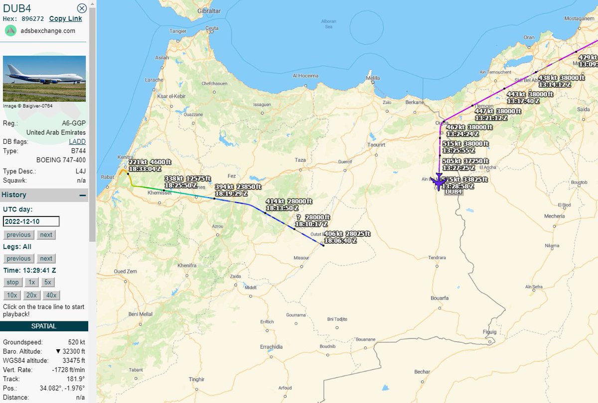 Gerjon_'s tweet photo. Very interesting, UAE Gov aircraft from 🇦🇪Dubai keep flying to 🇲🇦Bouarfa (GMFB) in Morocco today.
Dubai Air Wing 737-800 🇦🇪A6-FZZ #DUB9
Dubai Air Wing 747-400F(!) 🇦🇪A6-GGP #DUB4
UAE Air Force C-17A 🇦🇪1224 #UAF1226
🦅Holiday destination for 🇦🇪House of Maktoum (Dubai Royal Fam)? https://t.co/cCvoNoDOFk
