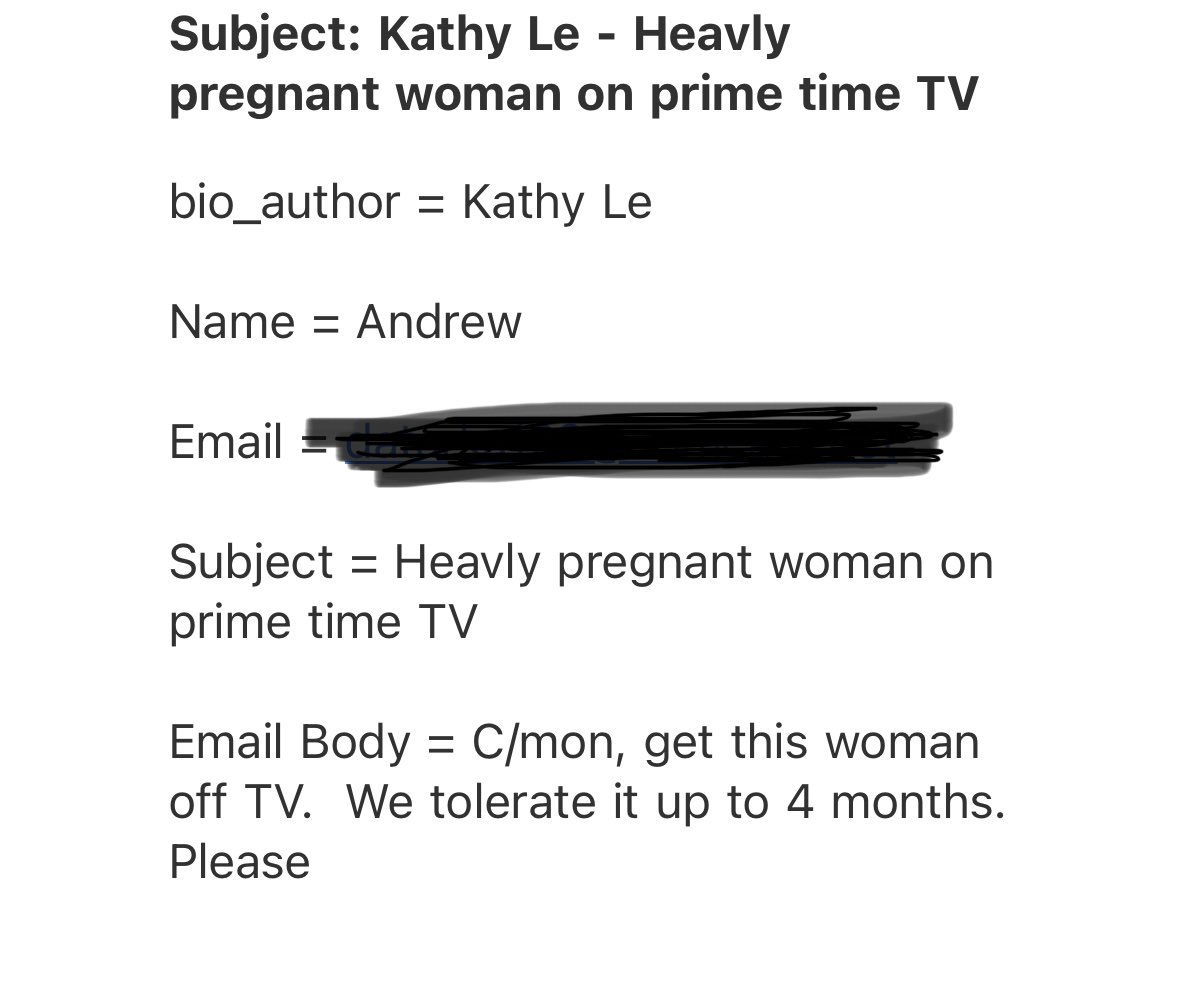 CTVKathyLe's tweet photo. I’m grateful to have been able to work very close to the end of my pregnancy and I hope that every time this viewer saw me on TV passed 4 months it pissed him off more. #somepeople

Yours Truly
Heavily Pregnant Woman 😆 https://t.co/MrIDWPBihC