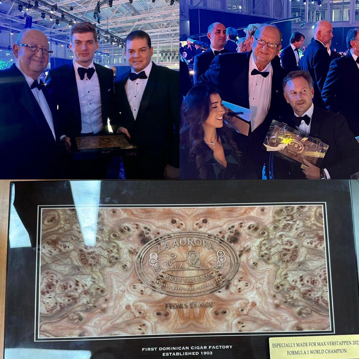 LaAuroraCigars's tweet photo. It was an honor to be part of the FIA Gala Awards Ceremony, where we presented the #F1 World Champion, Max Verstappen, with a personalized box of La Aurora Preferidos Hors D'Age. We also had the pleasure of giving a gift to Christian Horne, Red Bull Racing’s Team Principal
#cigar https://t.co/lx6O76dR8D