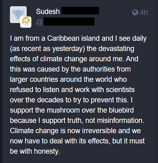 ScienceNotDogma's tweet photo. Please support #ProjectMushroom, which aims to boost #ClimateAction while eliminating #trollnoise that interferes with discussing solutions.✅
As Sudesh's comment shows, it's VITAL that we solve the #ClimateCrisis ASAP, before our world destabilizes too far for us to recover.⚠️ https://t.co/y400o5pIsY