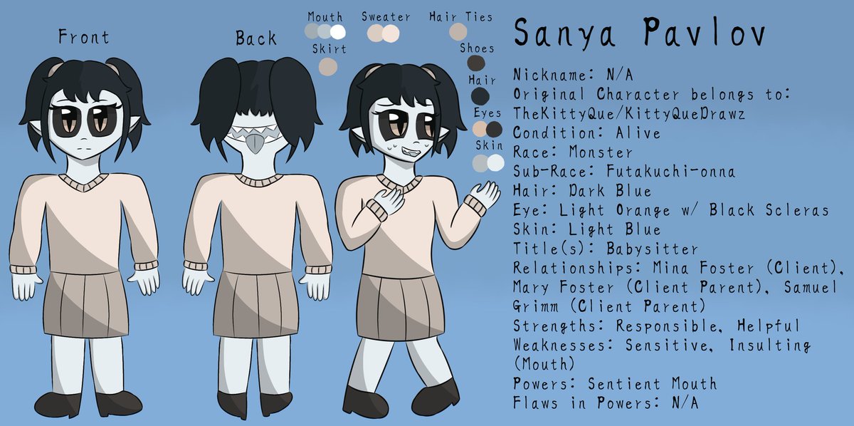 TheKittyQue's tweet photo. Sanya Pavlov Ref Sheet (C.R.P.W.)
Meet Sanya Pavlov! A Teenage Babysitter! https://t.co/2CYnIIONTS