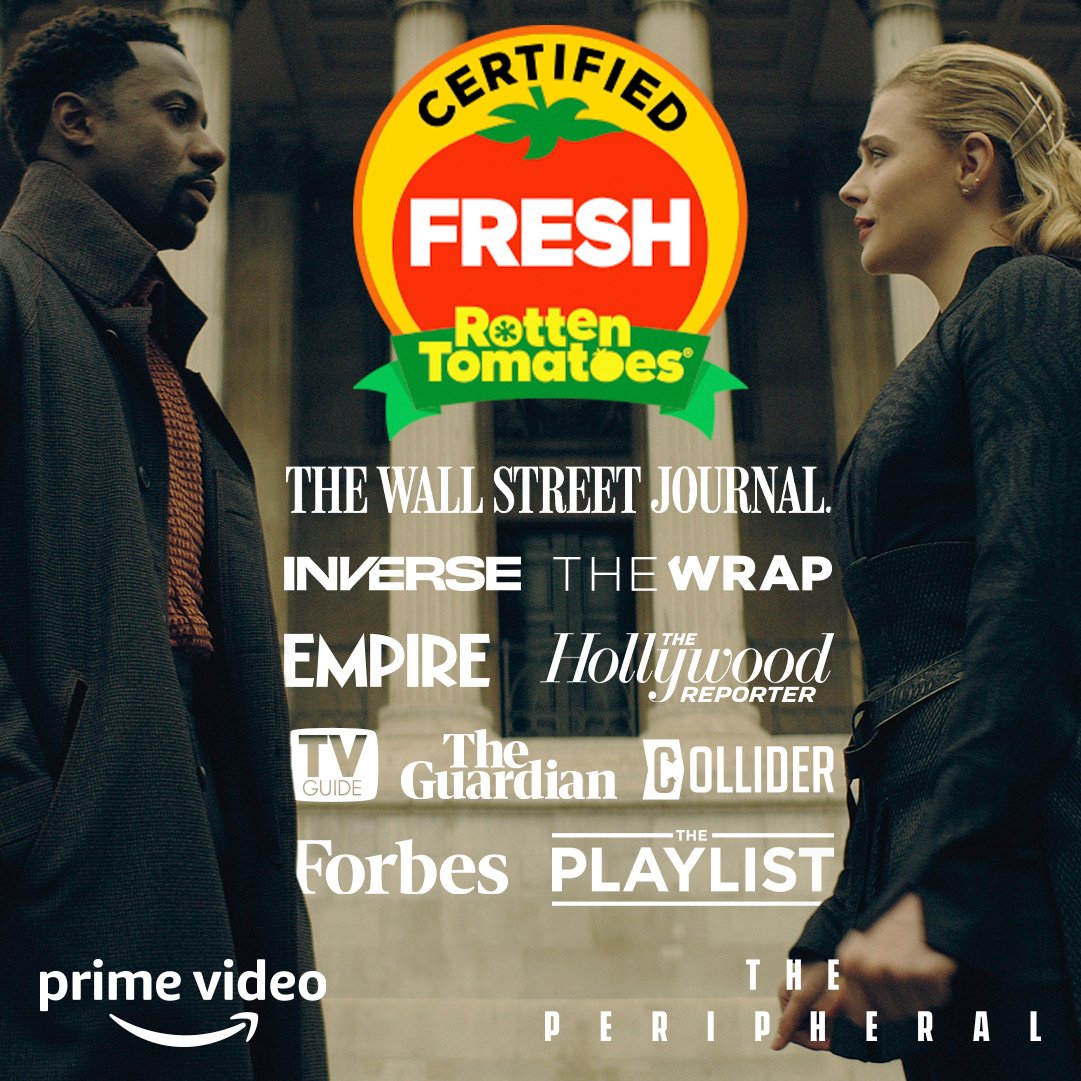 ThePeripheralPV's tweet photo. The critics agree: #ThePeripheral is certified fresh. 🍅 

Watch season 1 of #ThePeripheral now streaming exclusively on @PrimeVideo. https://t.co/G6DdCsLVBP