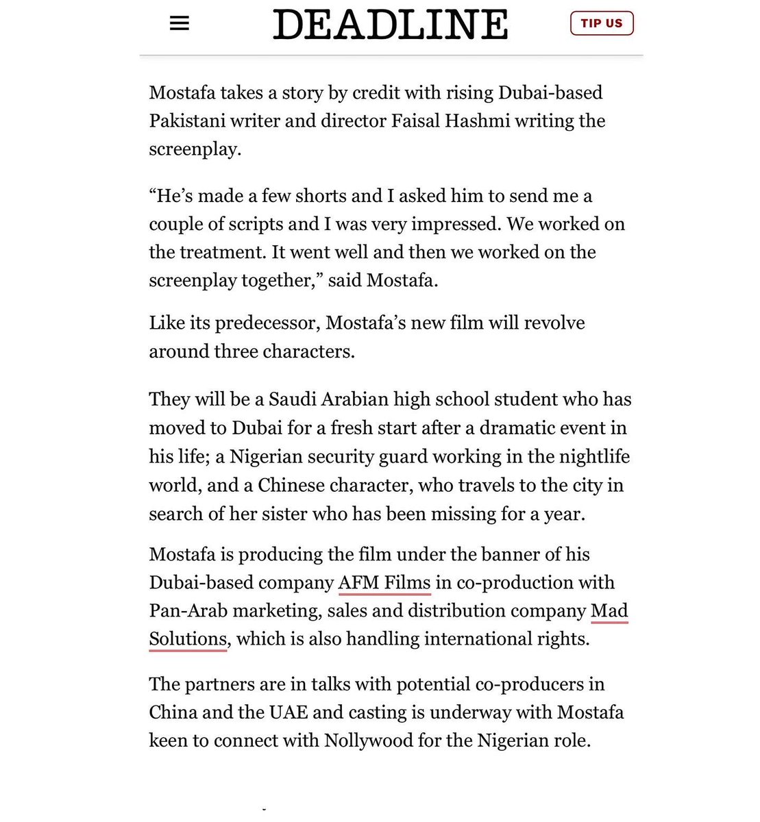 FaisalHashmi's tweet image. Proud to announce that I’m writing the screenplay for the next City of Life feature film, a standalone sequel to the iconic Emirati film by @afmfilms which encouraged me to make films in this region.

Can’t wait to tell this story. And bucket list moment to be in @DEADLINE 😅
