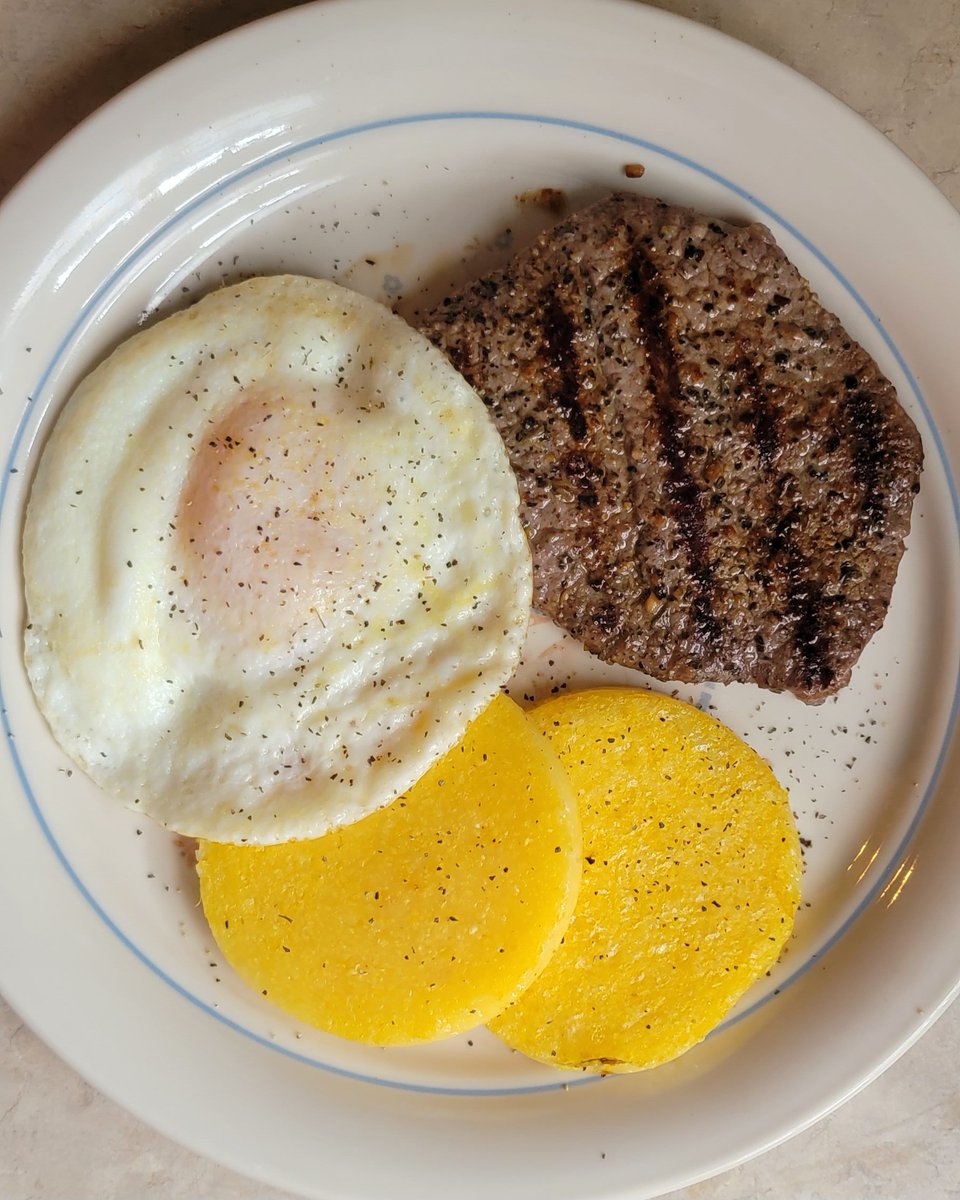 This mornings breakfast! Steak, over easy egg and polenta!