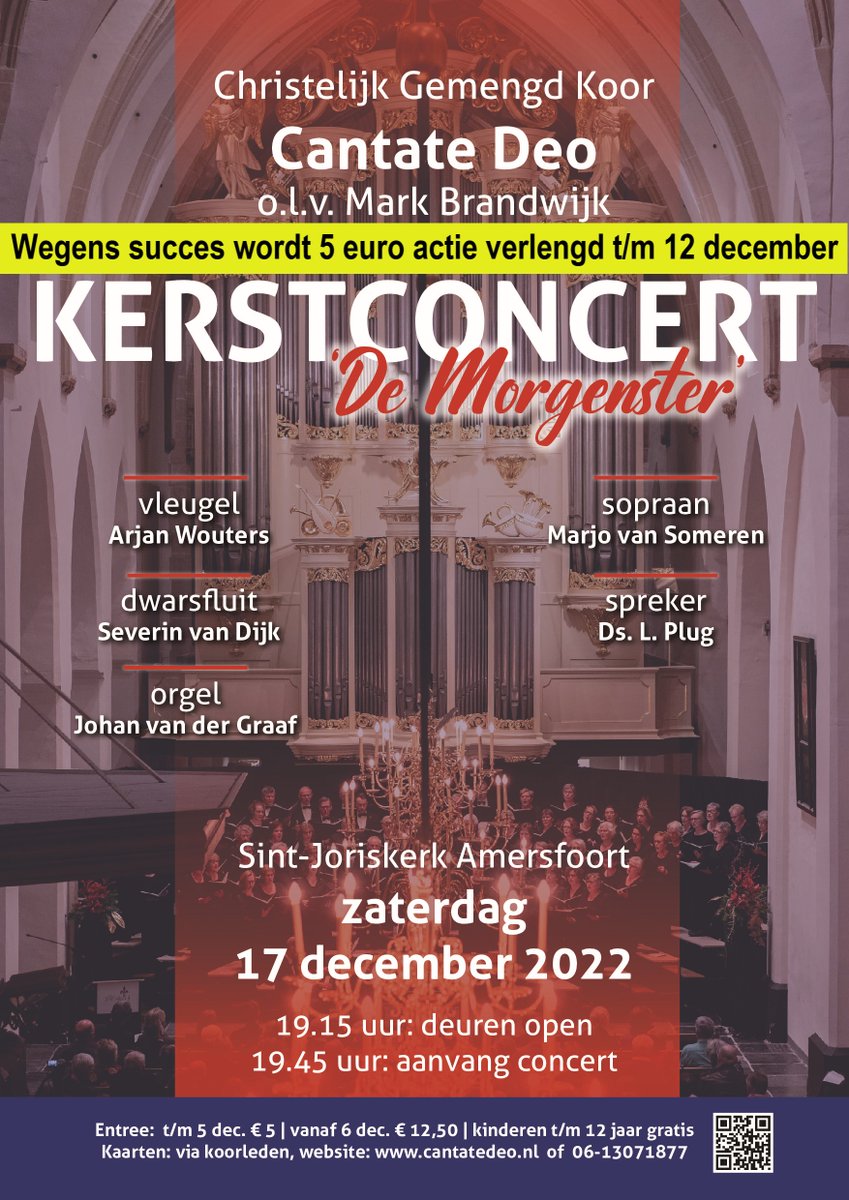 5 euro kaarten t/m 12 december beschikbaar! 
Verkrijgbaar via de koorleden, 06-13071877 of koopjekaartje.nl/events?id=21
Vanaf 13 december zijn de entreekaarten €12,50 en alleen nog digitaal te bestellen.