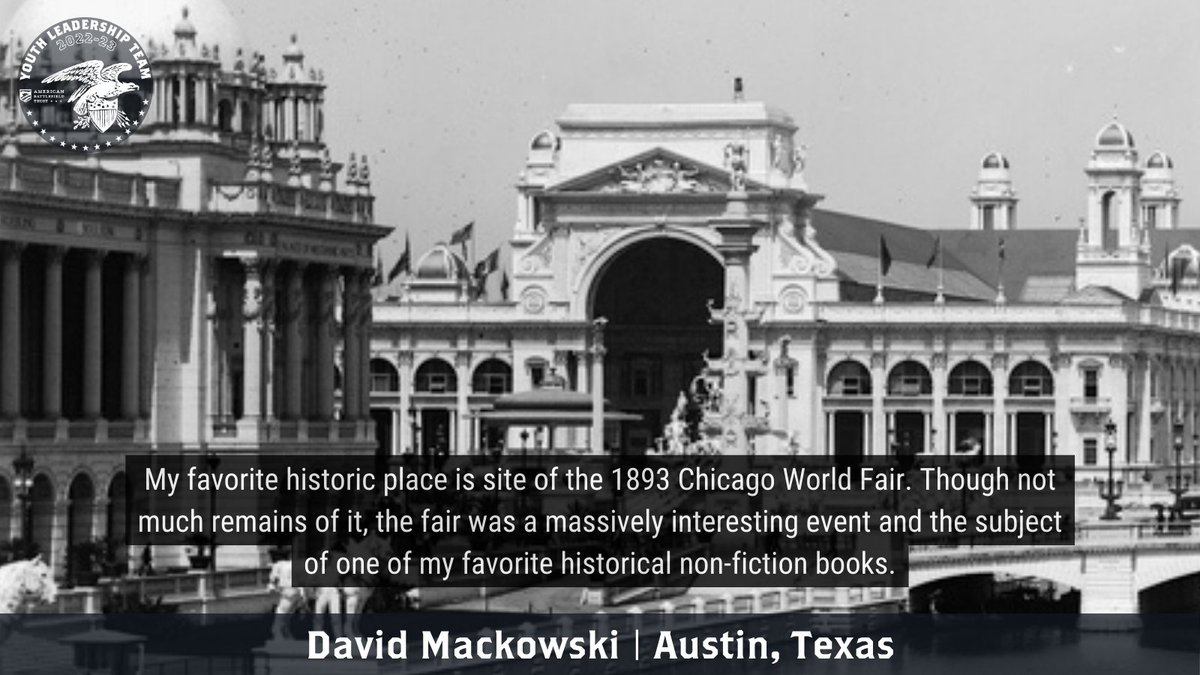 Battlefields's tweet photo. My favorite historic place is site of the 1893 Chicago World Fair. Though not much remains of it, the fair was a massively interesting event and the subject of one of my favorite historical non-fiction books. #YLT23Takeover #DavidM https://t.co/blGja80ghy