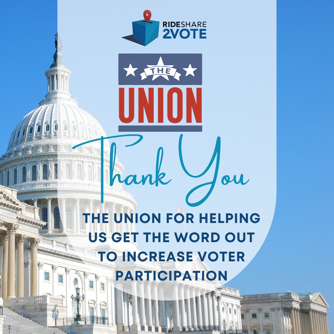 Thank you, The Union, for all of your promotion of Rideshare2Vote to help us drive more voters to the polls and increase voter participation for the 2022 Midterms through the GA Senate runoffs. It was an honor to partner with you.
 #2022Midterms #jointheunionus @JoinTheUnionUS