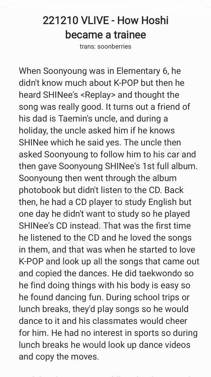 soonberries's tweet photo. 221210 Weverse Live - Full story of how Hoshi became a trainee

1/2

Knowing K-POP  ➡️  Started dancing  ➡️  Deep Blue (Maseok Middle School's dance club)
#세븐틴 #호시 #HOSHI @pledis_17 https://t.co/dGqfRb5baj