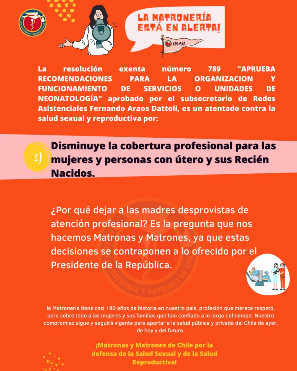 ChileMatrones's tweet photo. 🔴Presentamos los principales puntos de disconformidad con la aprobación de las "Recomendaciones para la organización y funcionamiento de Servicios o Unidades de Neotaología" @ximenaguilera @gabrielboric @ministeriosalud
#MatronasEnAlerta #MatroneriaChile #Colegiodematronas https://t.co/Rlus6dV1U7