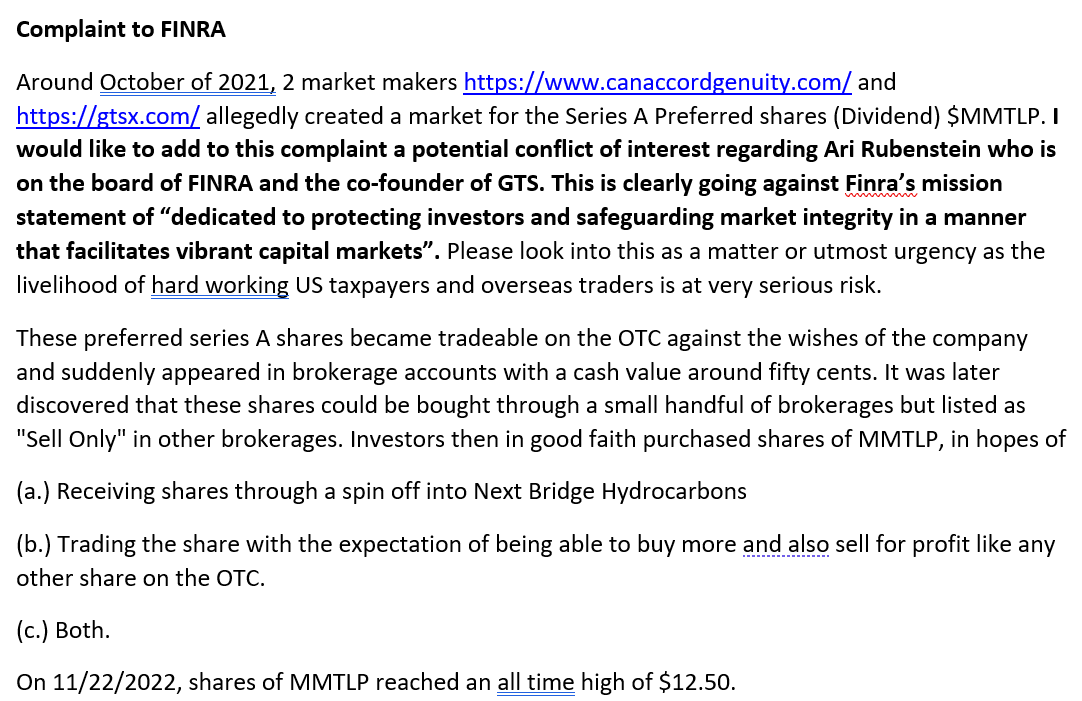 TradingSecrets7's tweet photo. $mmtlp After a number of requests I am adding a sample template for you to complain at @FINRA Please edit or amend as you wish and lets keep the pressure on FINRA. We pay their wages. #finrafraud
https://t.co/qdb9yYOCnS https://t.co/j8Mjnp9qsJ