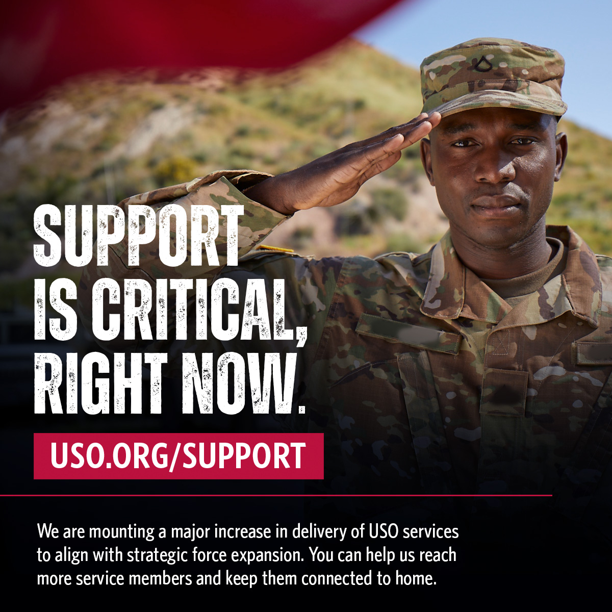 Right now your support is critical! As U.S. military presence continues to expand in Europe, <a href="/The_USO/">USO</a> is mounting a major increase of delivery of services to align with this expansion. Learn more about what we're doing and how you can help. #USOSupport fal.cn/3uksF
