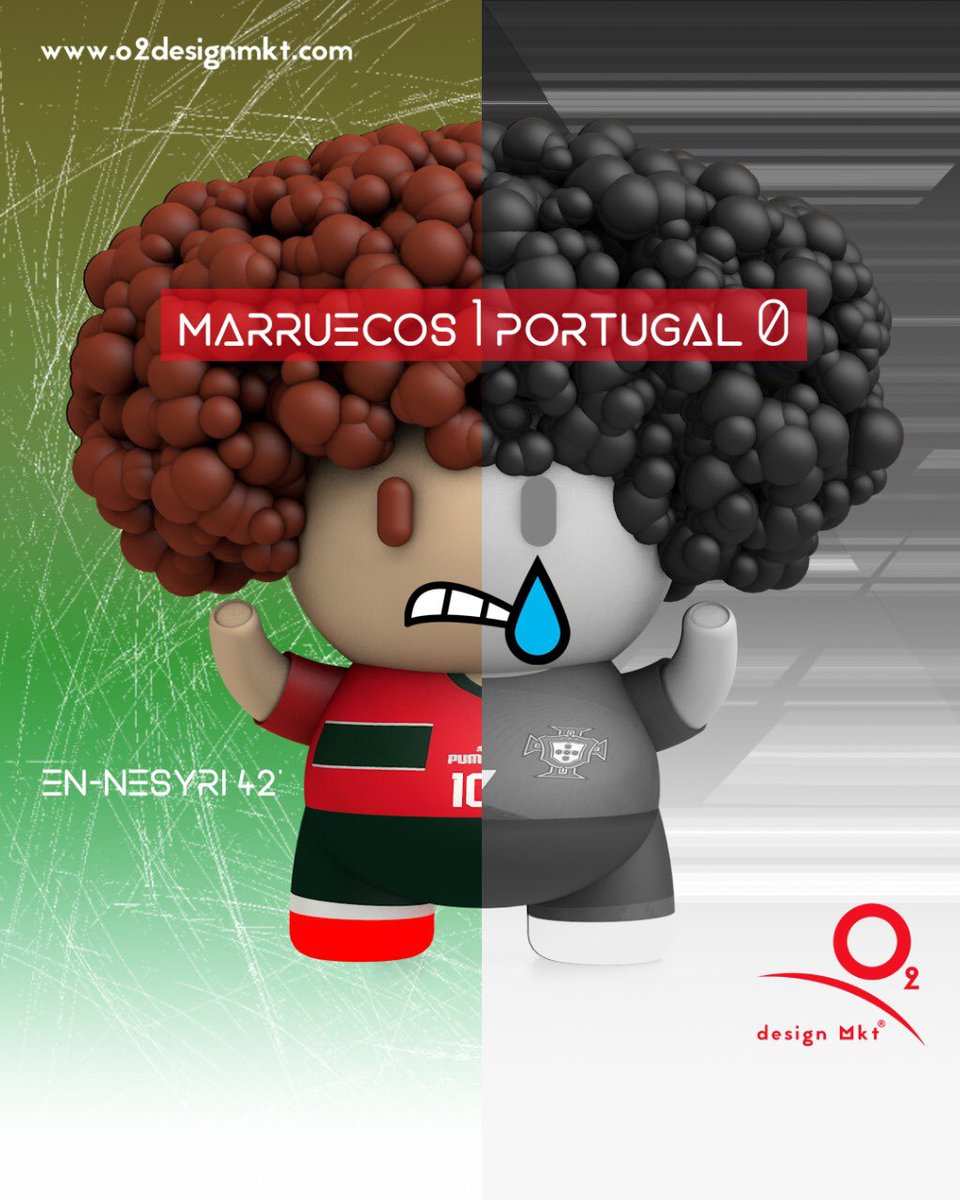 O2Designmkt's tweet photo. Marruecos 🇲🇦 derrota a Portugal 🇵🇹 y clasifica a semifinales ⚽️3D Design by @kikesawer #argentina #mundial2022 #mundialqatar2022 #worldcup #worldcup2022 #kikesawer #o2designmkt #worldcupqatar #cartoon #3d #branding #brand #illustration #art #arts https://t.co/H6nNP4mkML https://t.co/Dqg6K6qFKX