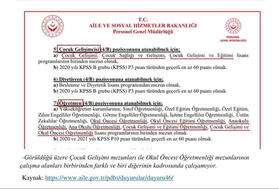 ASHB, formasyonlu Çocuk Gelişimcilerin Okul Öncesi Öğretmeni kadrosuna atamasını yapmıyor. MEB-TTKB'nin de gerekli güncellemeyi yapmasını talep ediyoruz.
<a href="/tcmeb/">Millî Eğitim Bakanlığı</a>
<a href="/YuksekogretimK/">Yükseköğretim Kurulu (YÖK)</a>
<a href="/erolozvar/">Erol Özvar</a>
<a href="/MustafaAlisarli/">Prof. Dr. Mustafa Alişarlı</a>
<a href="/bekirgur/">Bekir Gür</a>
<a href="/CevahirUzkurt/">Prof. Dr. Cevahir UZKURT</a>
<a href="/CihadDemirli/">Cihad Demirli</a>
@ErhanOzden25

#OkulOncesiMahkemede