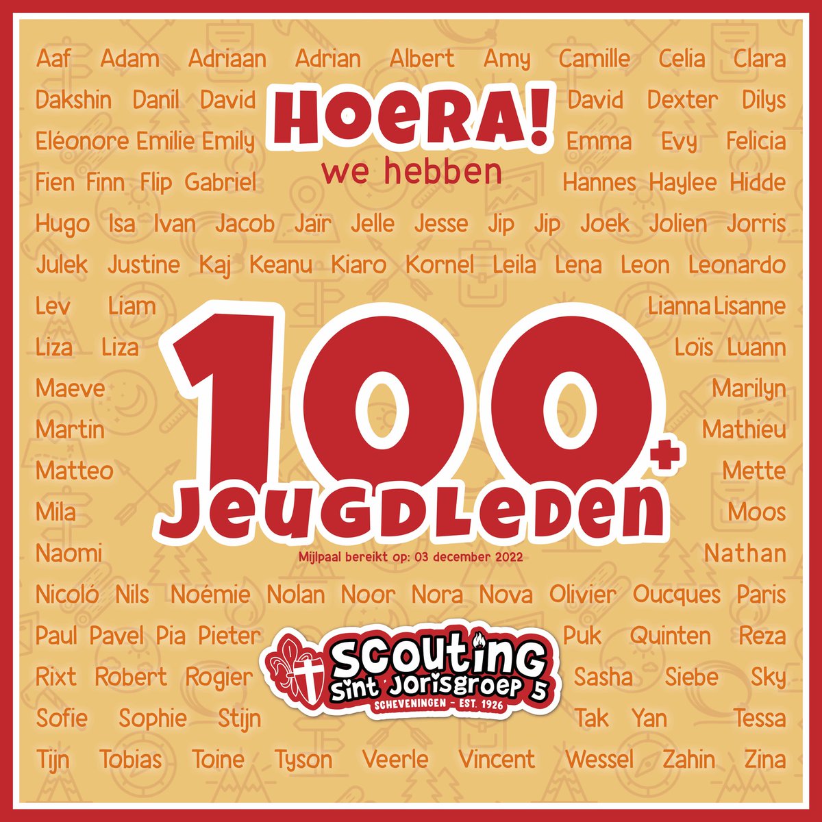 HOERA! WE GROEIEN DOOR! ● We hebben de mijlpaal van van 100+ jeugdleden bereikt! Trots dat we zoveel kinderen elke zaterdag een plezierige vrijetijdsbesteding kunnen bieden. Wist je dat het 30 jaar geleden is, dat er zoveel jeugdleden (5-18 jaar) in ons clubhuis rondlopen 🥳