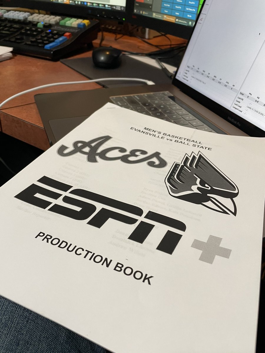 reid_shaffer's tweet photo. Assisting on graphics today for @bsusportslink’s @ESPNPlus production of Ball State MBB vs Evansville! https://t.co/lratiDuOR4