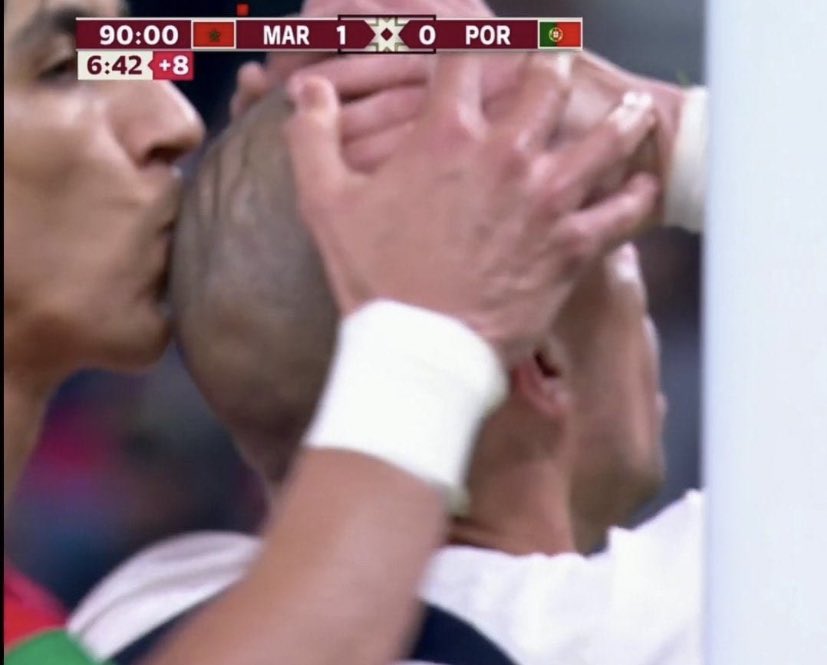 A Moroccan player kissed Pepe's head after Pepe missed an easy header 💀