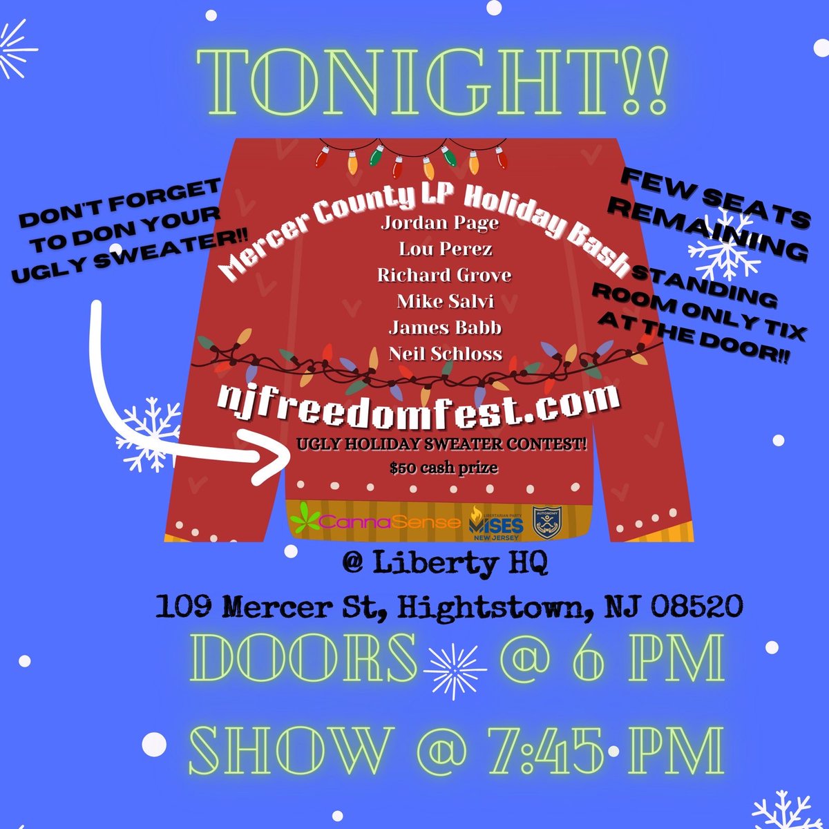 MercercountyLP's tweet photo. TONIGHT’S THE NIGHT!!! DOORS @6, SHOW @7:45. FEW SEATS REMAINING. Standing room only tickets will be available for purchase at the door. Reserve your seat now @ https://t.co/2jOMiRNhpH https://t.co/K2GR29g7LE