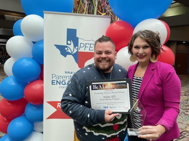 DrDeanGuerra's tweet photo. @Angiecpulido1 and I were so honored to accept the Promising Practice Award on behalf of @WallerISD from @PFETexas and @teainfo for the programs and initiatives for our parents and community spearheaded by @CornejoAde! What an honor to serve our community everyday. #WISDgreatness https://t.co/zrWgVHbtgn