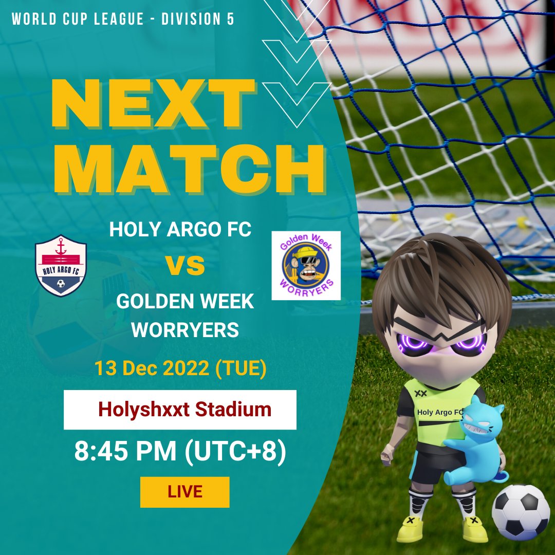 holyargofc's tweet photo. Holy Argo FC VS Golden Week Worryers
Date: 13 Dec 2022
Time: 8:45PM (UTC+8)
Venue: HolyShxxt Stadium
https://t.co/30WQhg1iRR
@holyshxxtnft
#holyshxxtnft #nftplayer #football #footballmanager #communitygamefi #nft #worldcupleague #GoldenWeekWorryers https://t.co/LhOnhyTm3V