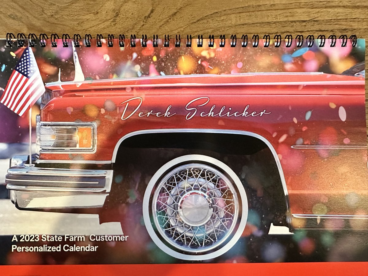 _schlicker's tweet photo. @StateFarm I have so many questions. 

1. Why?
2. Why?
3. Also, why? 

Please focus your marketing on limiting premium increases spend less money on frivolous marketing wall calendars that I can’t even use without looking like a narcissist. https://t.co/rZfUxkywQV