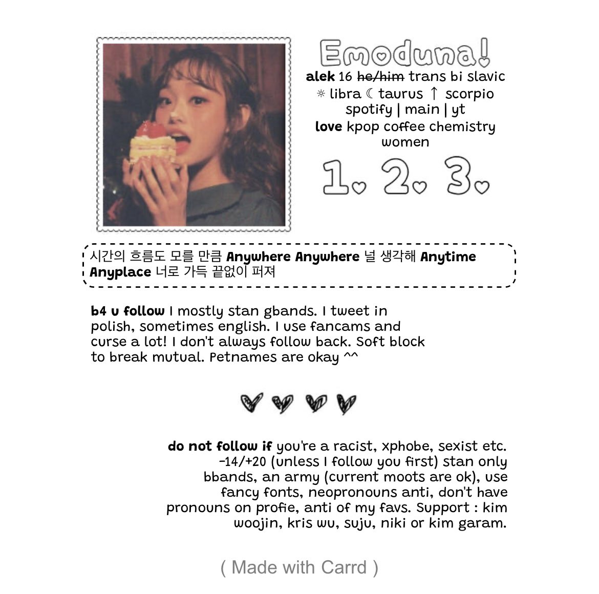 emoduna's tweet photo. hej zalozylem nowe konto i szukam moots :D jestem gg stan i slucham glownie loona dreamcatcher twice bp csr stayc snsd !! prosilbym bym o like + rt ❤️❤️ https://t.co/QyZwoIvreo