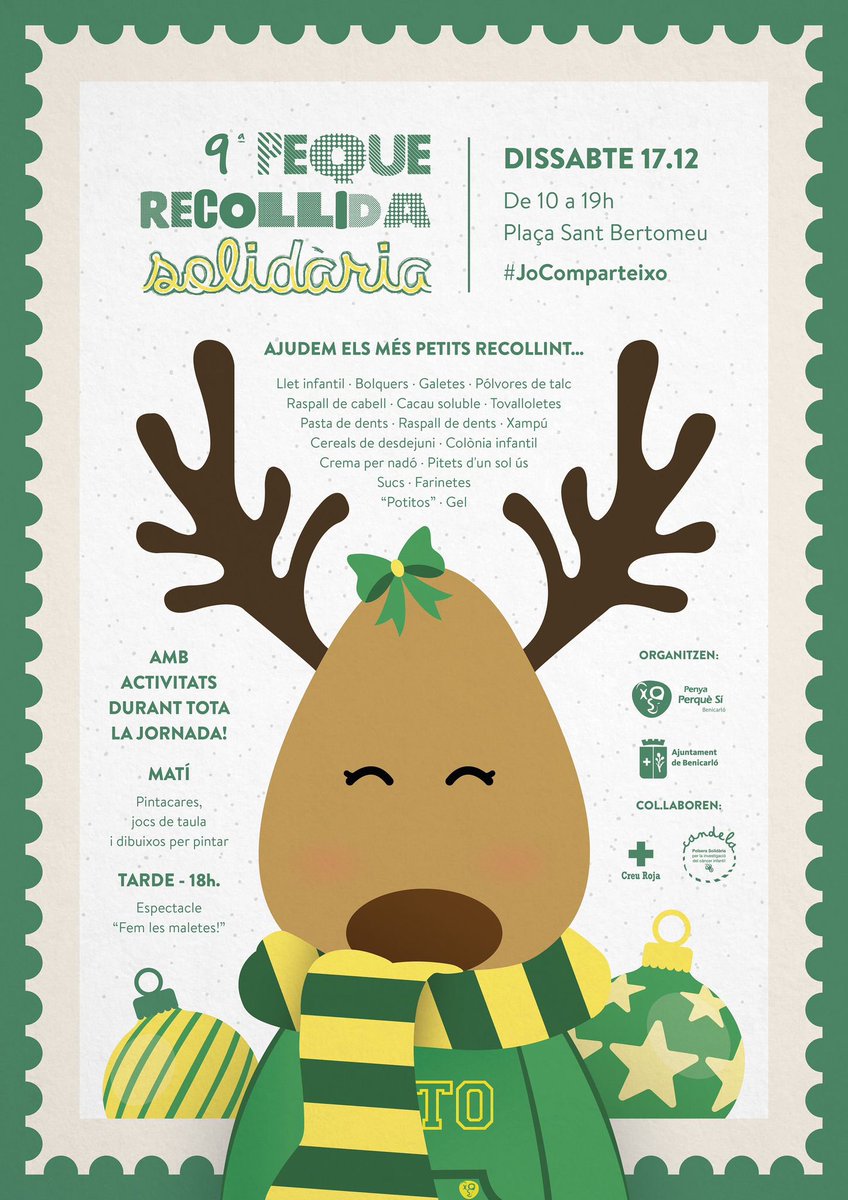 El proper dissabte 17/12 es realitzarà la 9a pequerecollida solidària en la plaça San Bertomeu (Benicarló). 
Animeu-vos a participar i col•laborar amb els menuts!