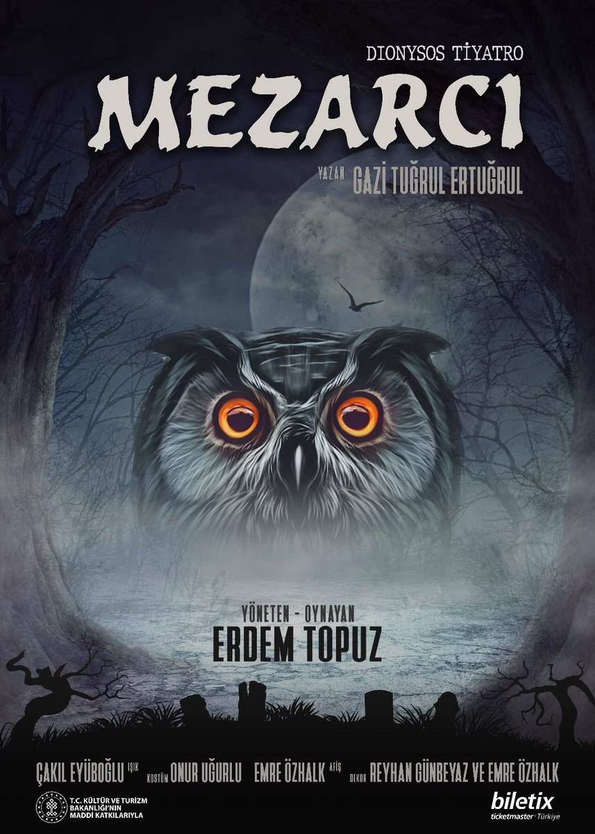 Erdem Topuz’un 
tek kişilik performansıyla  
Karşıt gerçekçi bir oyun;

“Mezarcı”

30 Aralık Cumartesi 
Cevahir Avm Besa sahne A salonda 

biletix.com/performance/1K…