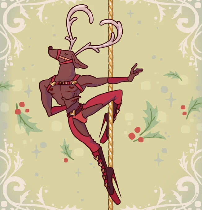 comet and cupid the pole dancing reindeer duoi will have these as prints tomorrow at gay city's queer winter market! details below 